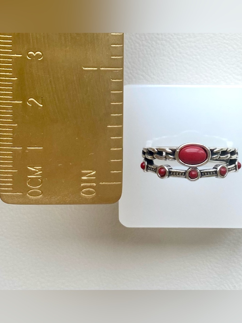 Silver Red Stone Stackable Ring - Picture 4 of 4